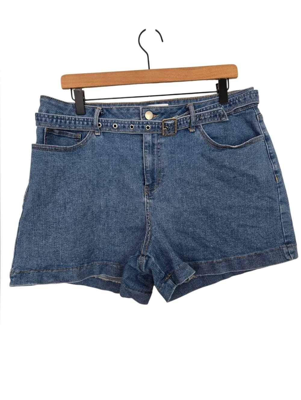 👖 Marc New York Jeans Belted Denim Shorts Size 16 High Rise Classic Blue